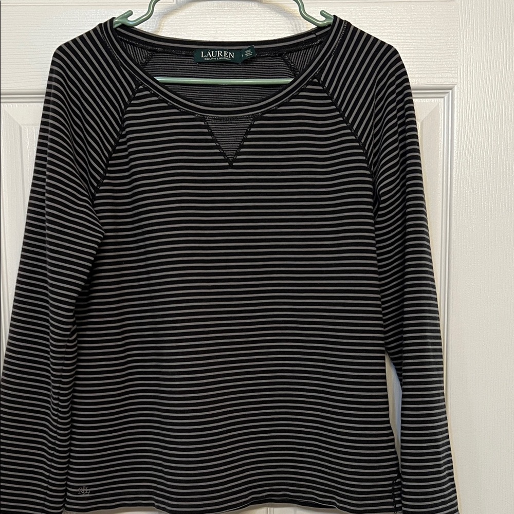 Ralph Lauren Black and Gray Striped Long Sleeve Top Size L